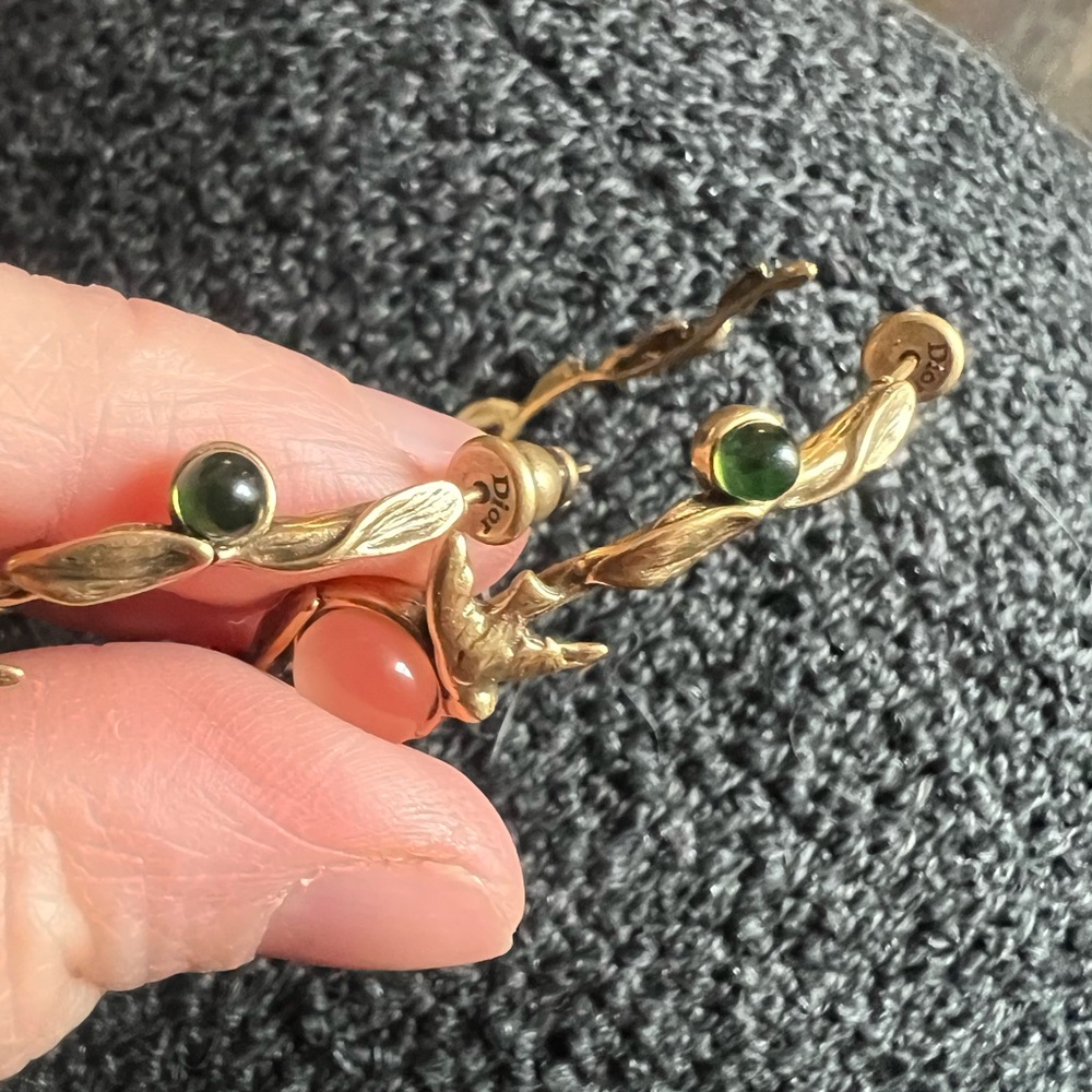 Elegant Gold and Green Women's hoop earrings - Picture 7 of 14
